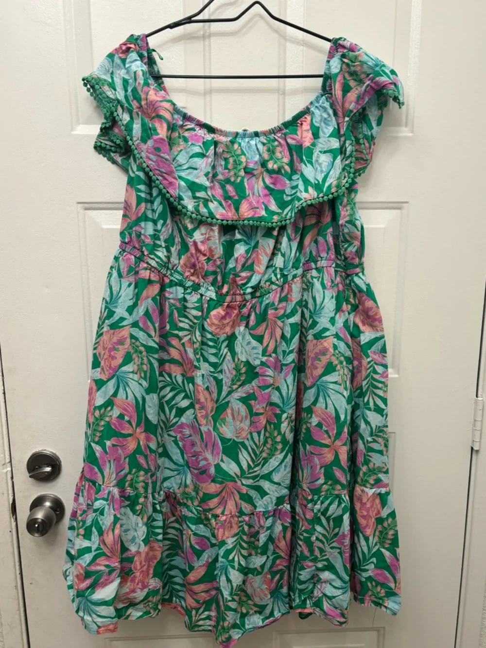 Terra & Sky Green Floral Ruffle Sundress with Pink Accents
